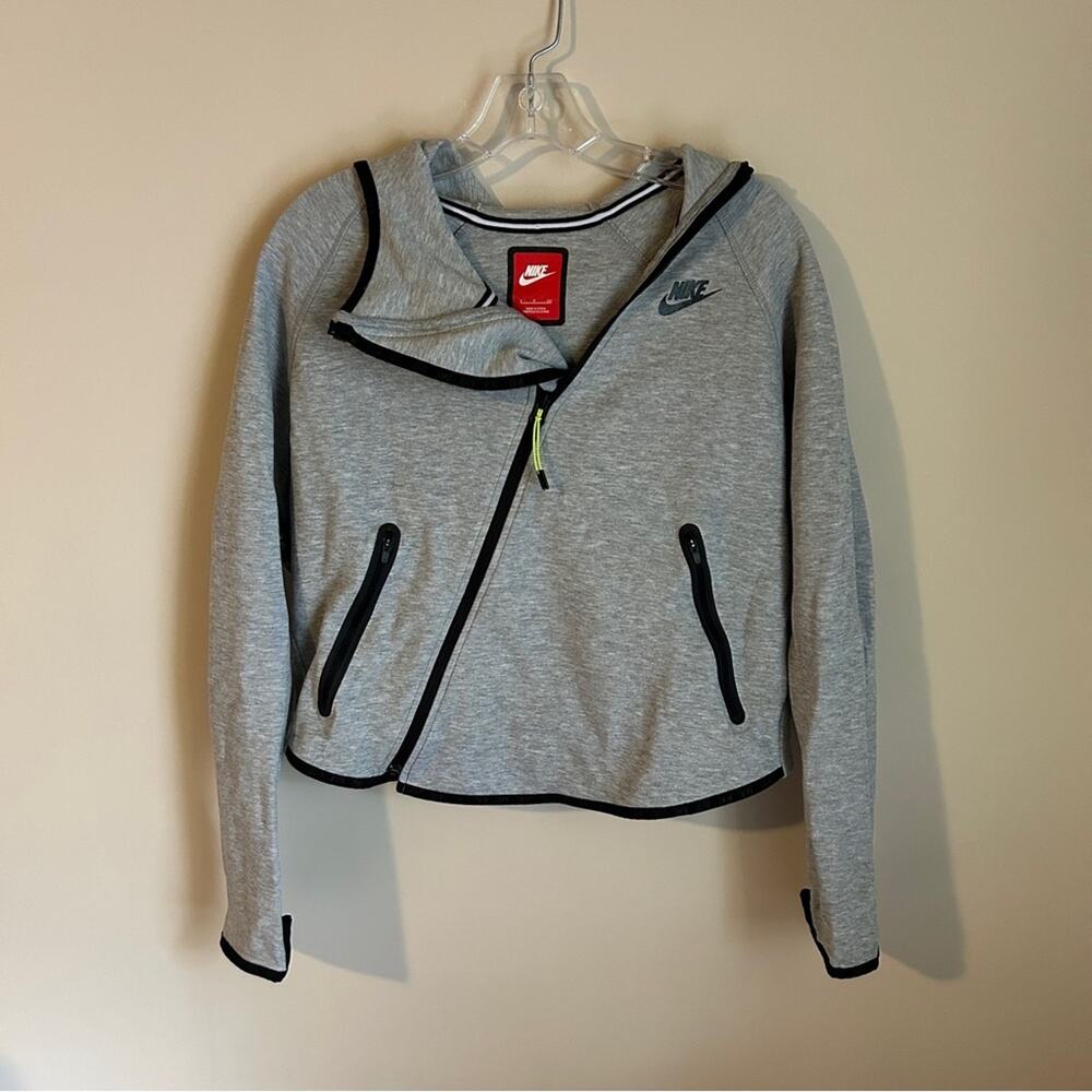Nike Gray Asymmetrical Zip Butterfly Back Cropped Hoodie Sweatshirt Size Small